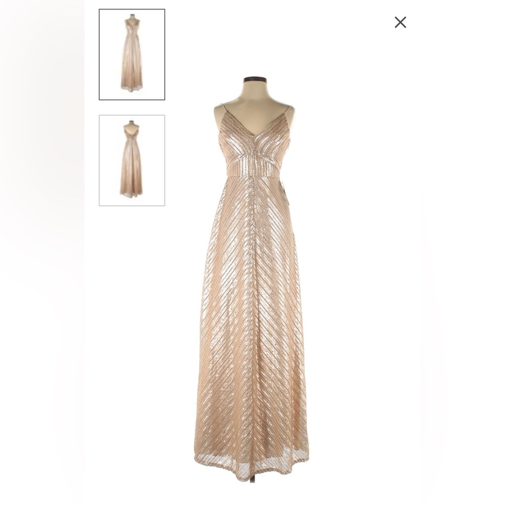 Weddington Way rose gold, floor length sequin cocktail dress, size 2